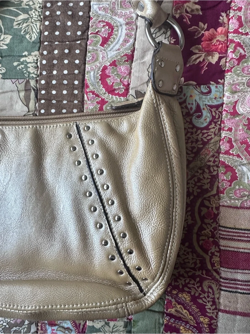 Metallic Gold Stud-Accent Women’s Hobo HandBag
